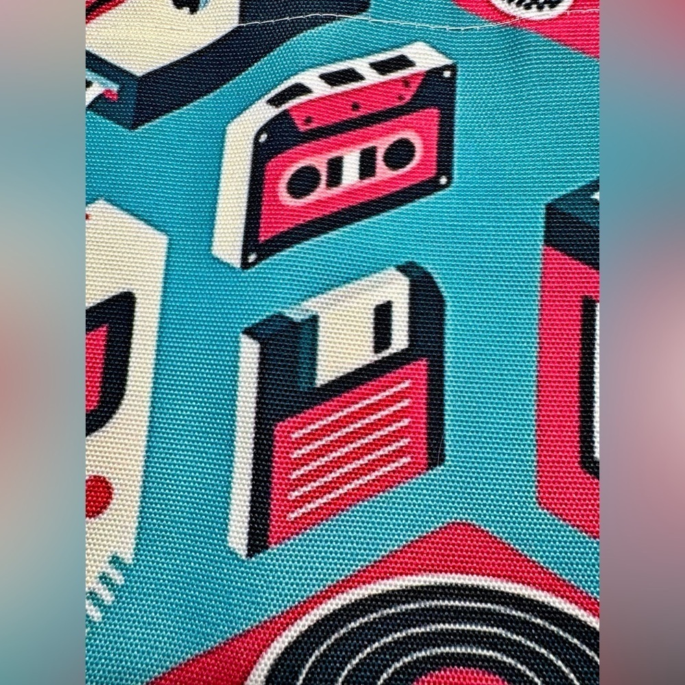 New 80s Style Retro Technology Shopping Bag Tote w/ Cassette Tape Charm - 16” - Picture 9 of 10